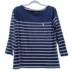 Polo by Ralph Lauren Navy and White Striped Long Sleeve Tee